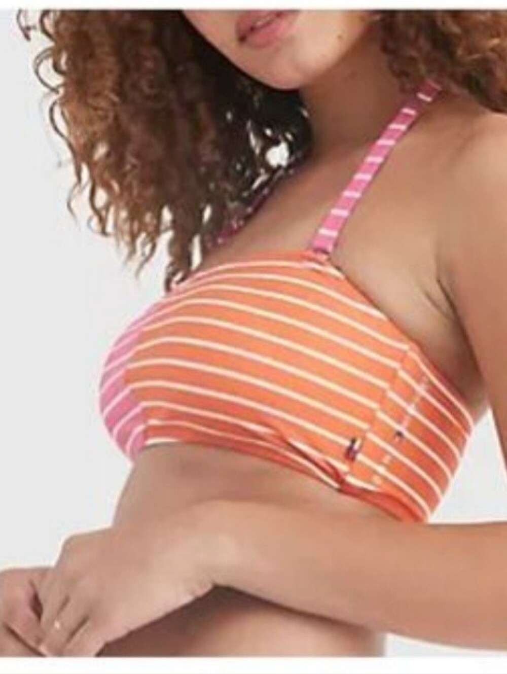 Tommy Hilfiger Pink and Orange Striped Bikini Top XXL